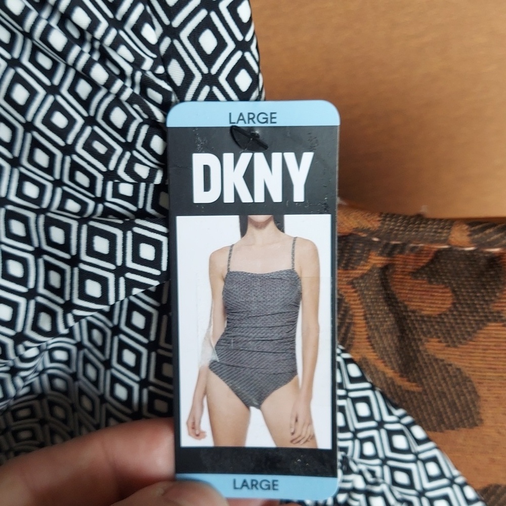 DKNY Black and White Geometric One-Piece Swimsuit